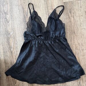 Victoria's Secret Black Satin Lace Chemise